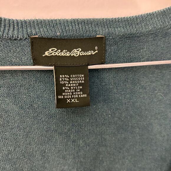 Vintage Eddie Bauer Fall Theme Print Teal Button Up Cardigan Sweater Womans XXL - Picture 2 of 7